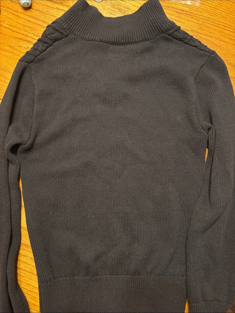 GAP Black Cable-Knit Button Mock Neck Sweater